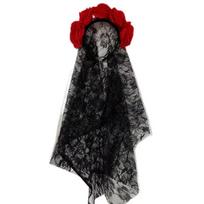 2PCS Black Veil Halloween Rose Flower Headband Costume Cosplay Wedding Mexican Rose Flower Crown Headband Day of The Dead Party 2pcs black