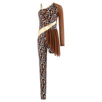 Merginos urvo kostiumas Gimnastikos šokio apranga Patchwork Asimetriškas dizainas Leopardų rašto Bodis Jumpsuit 5-6 Years ruda