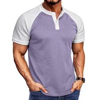 Men Waffle Henley Neck T-Shirt Short Sleeve Casual Loose Pullover Tops Summer Daily Male Streetwear Breathable Basic Teess XL