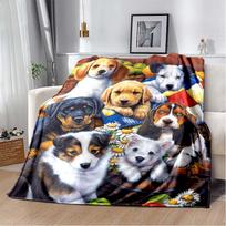 All Breeds Dogs Flannel Blanket, Soft Warm Throw with Multi Dog Faces Print for Bed Sofa, Cozy Bedding for Dog Lovers 80cm x 120cm gray