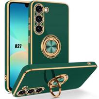 Dėklas Samsung Galaxy A27 5G, Plonas smūgiams ir įbrėžimams atsparus apsauginis dėklas su žiedu - Naktinis žalias žalia