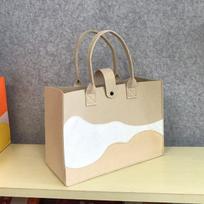 Felt Tote Bag With Wavy Color Block Design Snap Closure Reusable Durable For Daily Shopping Gift Use