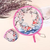 Summer Foldable Hand Fan Japanese Oil Painting Round Handheld Fan  Outdoor Activities C gray
