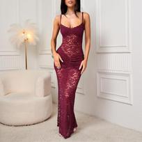 Women's Summer New Sexy Spice Girl Wind Lace Perspective Hip Wrap Slim Dress Women XL rožinė