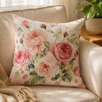 Delicate Pink White Rose Throw Pillow Cover Soft Fabric Zipper Cushion Case Indoor Leisure Area Decoration 30X30CM brown