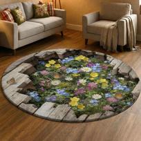 Mid Century Modern Round Carpet Abstract Curved Block Area Rug Warm Neutral Earth Tone Circular Floor Mats For Apartment Living 120x120cm gray