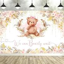 Oh Baby! Boy & Girl Baby Shower Backdrop – Blue Pink Elephant Bear Theme, Banner Decorations & Supplies Props-Tapestry 47.2x31.5inch/120*80cm beige