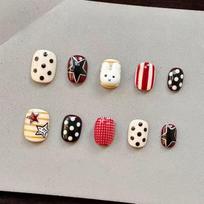 30Pcs Retro Polka Dot Star Rabbit Print Red White Black Stripe Short Square Press On Nails Full Cover Fake Nail Tips Short Square gray