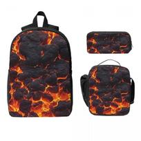 Magma Volcano Lava Fire Backpack Boys Girls BookBag School Bag Computer Shoulder Bags 3ps Insulated Lunch Bag Pencil Case One Size black