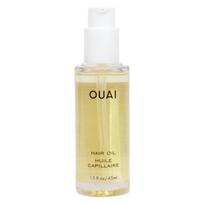 OUAI Way Hair Oil protects against heat damage, controls frizz, adds shine, improves split ends. Formula safe for colored hair. Paraben, phthalate beige