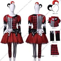 Vyriškas ir moteriškas Džesterio Klouno Cosplay kostiumų rinkinys, Raudonos ir juodos spalvos padalintas Džokerio karnavalo apranga Helovino, Karnavalo teminiam vakarėliui XL black