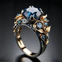 Zihua fashionable retro inlaid sapphire two-color ring, light luxury high-end hand jewelry No. 13 gray