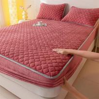 Itin storas vilnos šiltas čiužinio užvalkalas, viskas įskaičiuota, pūkuotas dygsniuotas patalynė, vienspalvė čiužinio apsauga žiemai Pillowcase 2pcs rožinė