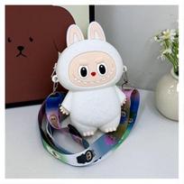 New Labbubu Cute Cartoon Silicone Coin Purse for Kids with Adjustable Chain 1pc gray