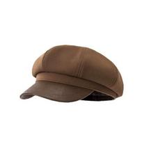 Retro madinga kvėpuojanti aštuonkampė kepurė odinis kraštas vilnonė kepurė-beretė rudens ir žiemos apsauginė šilta kepurė vaikams saldi Adjustable (56-58cm) juoda