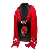Women's Scarf Waterdrop Pendant Necklace Jewelry Printing Polyester Shawl Scarves blue