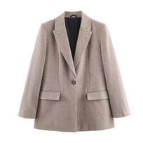 25 Styles Autumn Women's Herringbone Wool Lapel Jacket Extra Small gray