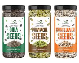 GreenFinity Healthy Seeds Combo Pack- Pumpkin-150g, Sunflower-150g, Chia Seeds-175g | Rich in Fiber, Omega and Nutrients | Gluten Free Seeds for beige