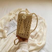 Female Vintage Crossbody Phone Bag Straw Rope Hand-woven Vacation Mini Purse Women Casual Mobile Phone Pouch Streetwear chaki