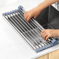 MECHEER Over The Sink Dish Drying Rack, Roll Up Dish Drying Rack Kitchen Dish Rack Stainless Steel Sink Drying Rack, Foldable Dish Drainer, 17.5''x11.8'' gray