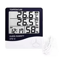 LCD Digital Temperature Humidity Meter HTC-2 Home Indoor Outdoor Hygrometer Thermometer Weather Station with Clock HTC-2 (Without battery) white