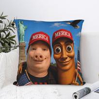 Liberty Island Besties Tung Sahur US Flag John Pork US Flag Pillow Cover  Retro Pillow Case For Bedroom Home Decor Pillowcases 30X30CM white