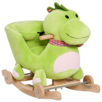 Rocking Horse with Wheels, Dragon-Shaped Rocking Horse for Children 18-36 Months, Made of Wood and Plush, Green