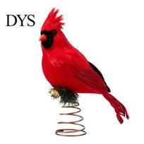 Festive Bird Toppers for Parties 12 Inch Red Christmas Tree Topper, Artificial Feathered Ornament Realistic Figurine Trees with Metal Spring raudona
