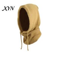 Knitted Balaclava for Winter Hat Men And Women, Windproof Full Coverage Headgear Outdoor Sports Hooded Neckerchief, Adjustable Drawstring Thermal Cap tamsiai pilka spalva