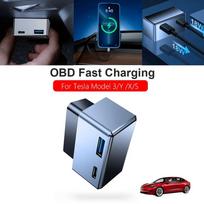 OBD Plug For Tesla Model 3 Y X S Ports Extender Phone PD Fast Charging USB Type-C Dual Heads Wall Charger OBD2 Splitter Adapter gray