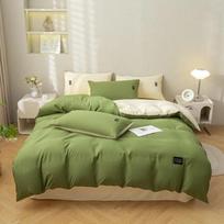 Skalbtas medvilninis ir lininis viengubas antklodės užvalkalas, kontrastingos spalvos dvigubas sujungimas keturių dalių komplektas, tinkamas miegoti nuogai 1.2m Flat Sheet 3pcs beige