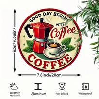 Vintage Red Moka Pot Metal Wall Art Good Day Begins With Coffee Waterproof Decor TYA23883-20X20CM įvairiaspalvis