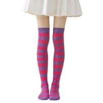 Striped Thigh High Socks Women Colorful Over-the-Knee Socks Retro Stretchy Thigh Highs for Girls Cosplay Lolita Costume One Size H gray