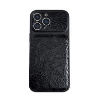 Vintage Wrinkled PU Leather Large Window Case for iPhone 13 14 15 16 17 Pro Max Frosting Plating Cover Instantly Change to 17 Opp Bag&FOR iPhone 13 pro max auksas