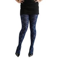 Women Fashionable Multicolor Opaque Nylon Tights Stockings Argyle Pattern Jacquard Slimming Pantyhose Leggings Hosiery tamsiai mėlyna spalva