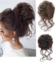 HAIR WALA™ Claw Synthetic Hair Bun Messy Curly Wavy Hair Bun Chignon Hair Pieces Extension Claw Ponytail Hair Bun Hair Ring Wrap For Women Updo Hair black
