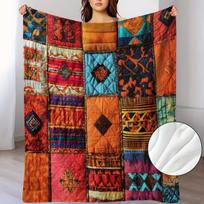 1pc Bohemian Patchwork Blanket - Colorful Ethnic Style Flannel Blanket, Geometric And Floral Patterns, All-Season Soft And Warm, Suitable for Sofa Bed 75X95CM black