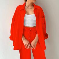 Two Piece Suit Women Summer Muslin Shirt And Trousers Clothes Two Piece Beachwear Suit Two Piece Suit Women XL oranžinė