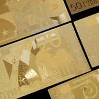 24K Aukso folijos banknotai Pilnas 7 vnt. eurų rinkinys Banknotų kolekcija Dekoracija Suvenyras Dovana Vandeniui atsparus Kūrybingas euras beige