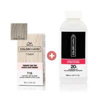 Wella Charm Nudegintų plaukų dažų toneris T18 42ml + Charm 20 tūrių kremas oksidatorius 109.5ml rinkinys black