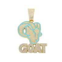 New Hip Hop Enamel Goat Letter Pendant Necklacewith 13mm Cuban Chain HipHop Iced Out Bling Animal Necklace for Men Charm Jewelry beige