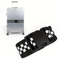 2Pcs Luggage Strap + Tag Set - Adjustable Checkered Design, Travel Suitcase Security & ID 2pcs gray