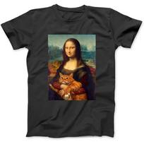 Mona Lisa + Cat T-Shirt T-Shirt Sweatshirt Hoodie Tanktop for Men Women Kids Black XXXXXL juoda