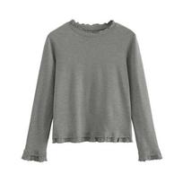 Ruffle Lace Long Sleeve Base Layer: 27% Viscose, 67% Special Polyester, 6% Spandex - Korean Style Artistic Niche. L balta