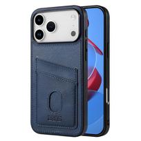 iPhone 17 Pro Leather Case - Calfskin Texture, Card Slot, Business Anti-fall Protection iPhone 17 AIR mėlyna