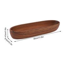 Easy To Clean Wood Wooden Bowl Long Oval Handcrafted Serving Bowl Boat Shaped Large Capacity Wooden Tray Bread Serving L brown