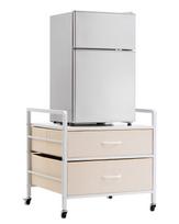 VEVOR Mini šaldytuvo stovas su laikymo vieta, Mini šaldytuvo stalas su 2 stalčiais ir 4 pasukamais ratukais, 80 kg talpos, Mobilus mini šaldytuvo lentynėlė 52.5 x 52.5 x 1.4 cm balta