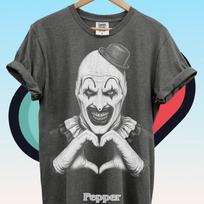 Art The Clown Terrifier Shirt, Creepy Heart Hands Graphic Tee, Spooky Slasher Fan Gift, Unisex Horror Apparel RZ 110 gray