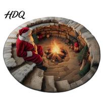 Holiday Home Decor Christmas Round Area Rug 3D Optical Illusion Carpet Stain & Wear Retro Style Floor Pad Resistant Throw Rug for Living Room 60x60cm D brown