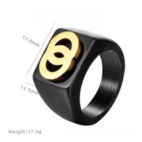 Retro Black Wide-faced Double O Ring Exaggerated Light Luxury Square Ring Women's Niche Non-fading Jewelry Titanium Steel 9 beige
